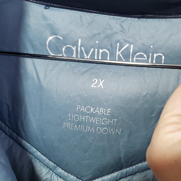 CALVIN KLEIN Chevron Quilted Packable Down Puffer Coat Jacket Navy Women's 2X - Picture 8 of 14